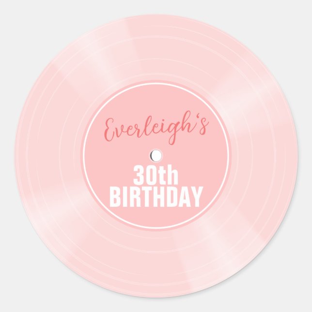 Sticker Rond Musique de disque de vinyle rose Personnalisé Anni (Devant)