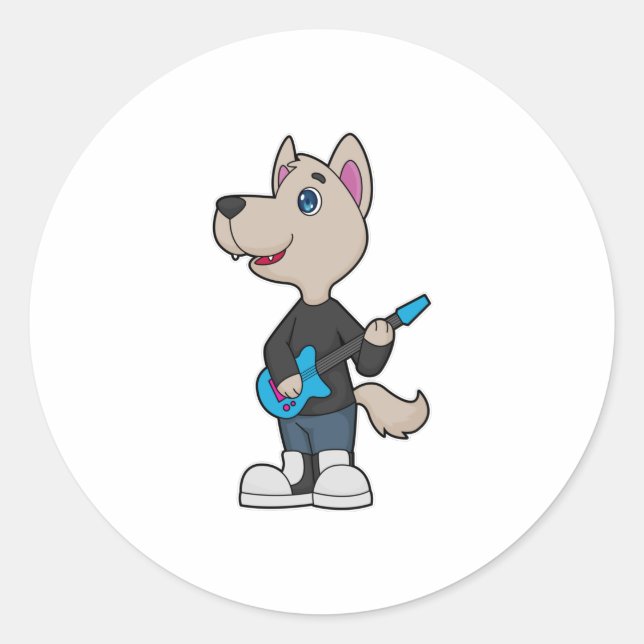 Sticker Rond Musique de guitare musicienne de chien (Devant)