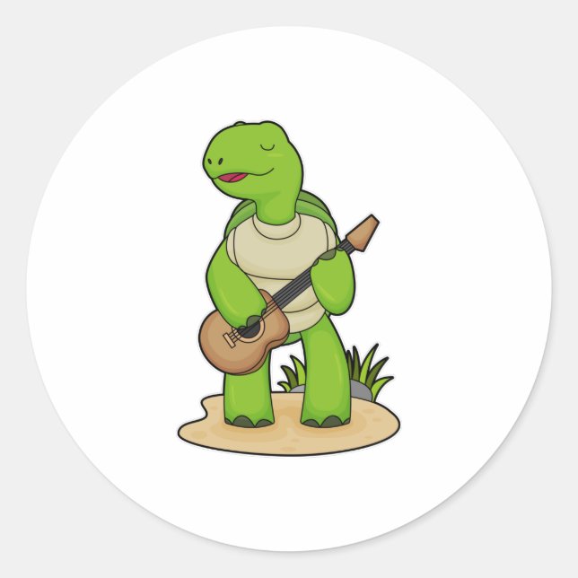 Sticker Rond Musique de guitare musicienne de tortue (Devant)