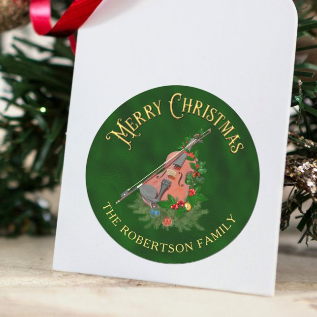 Sticker Rond Musique de Noël élégante violon personnalisée (Créateur téléchargé)