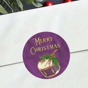 Sticker Rond Musique élégante de Noël Batterie Violet