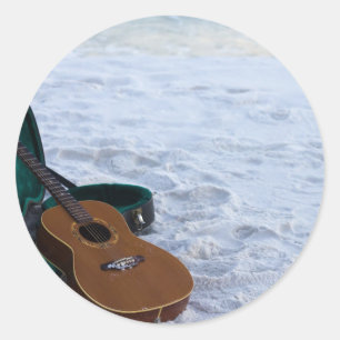 Sticker Rond Musique Guitare Love Sea Lonely Beach