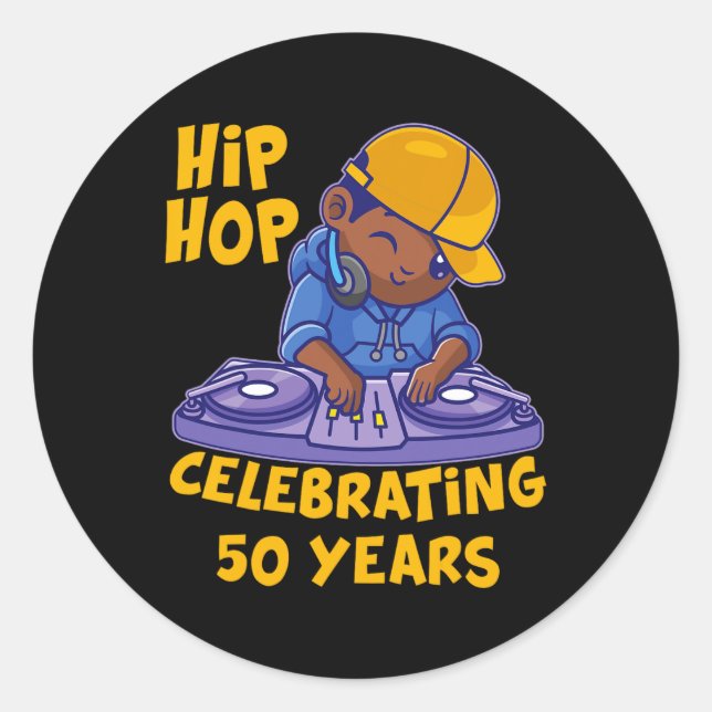 Sticker Rond Musique Hip hop 50e Anniversaire Histoire noire Dj (Devant)