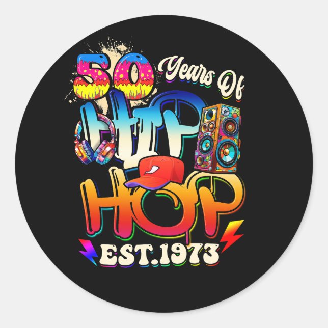Sticker Rond Musique Hip hop 50e anniversaire Histoire noire Ho (Devant)