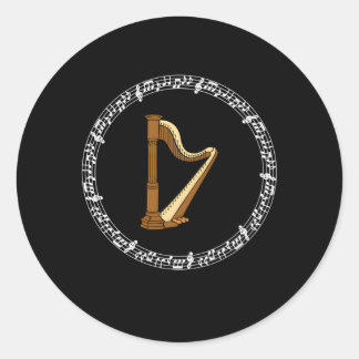 Sticker Rond Musique Irish Harp Player Notes musicales Irlande
