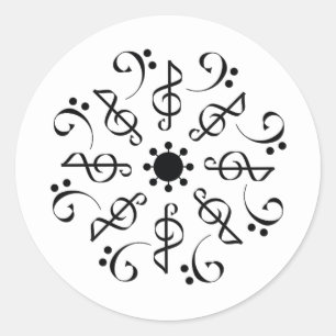 Sticker Rond Musique moderne noir et blanc Motif Classic Round 