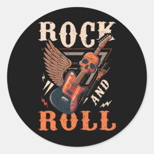 Sticker Rond Musique Rock Et Roll vintage Retro 80S Gui Électri