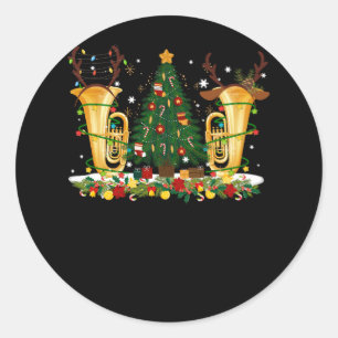 Sticker Rond Musique Tuba Amant Xmas Éclairage Rindeer Corne Jo