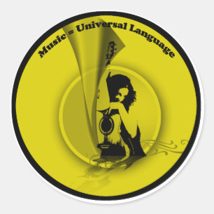 Sticker Rond Musique Universal Language Yellow Black