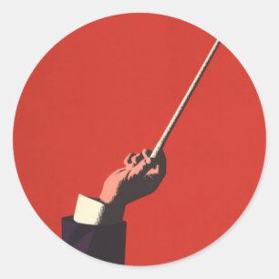 Sticker Rond Musique vintage, main du chef tenant un baton
