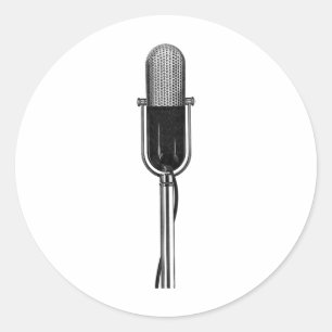 Sticker Rond Musique vintage, Microphone rétro à l'ancienne