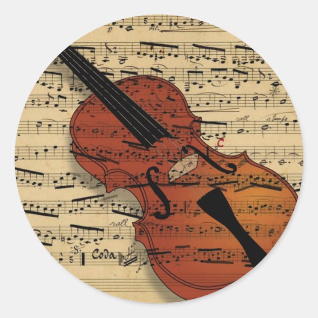 Sticker Rond Musique Vintage violon (Devant)