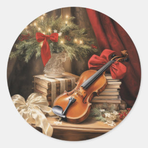 Sticker Rond Musique violon de Noël