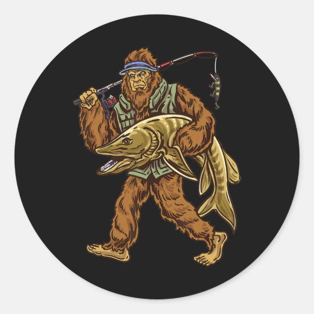 Sticker Rond Muskie Fishing Bigfoot Musky Hunters (Devant)