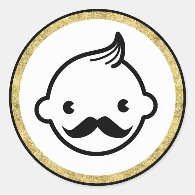 Sticker Rond Mustache Boy Moderne Gold Frontière Baby shower (Devant)
