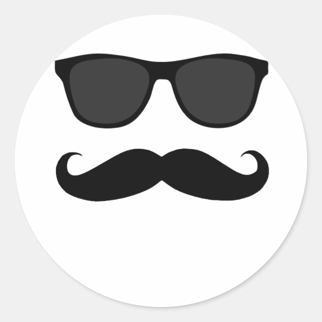 Sticker Rond Mustache noire et lunettes de soleil Cadeau Humour (Devant)