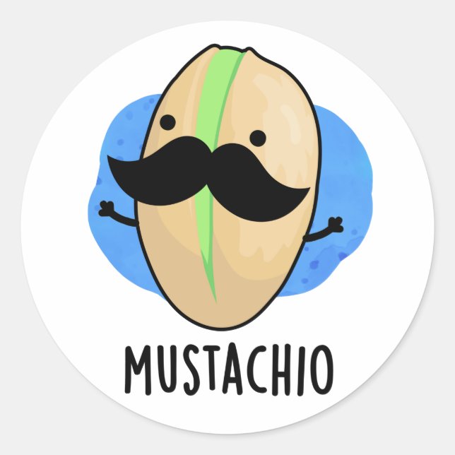 Sticker Rond Mustachio Funny Pistachio Mustache Pun (Devant)