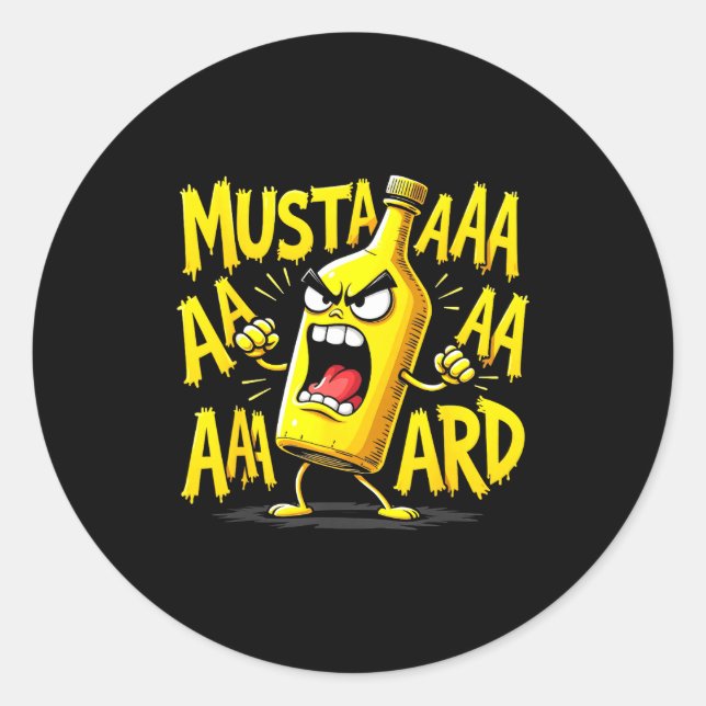 Sticker Rond Mustard Bottle Scream Funny Condiment Rap Humor  (Devant)