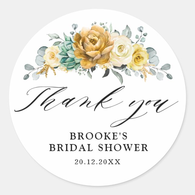 Sticker Rond Mustard Jaune Floral Sage Merci de verdure (Devant)