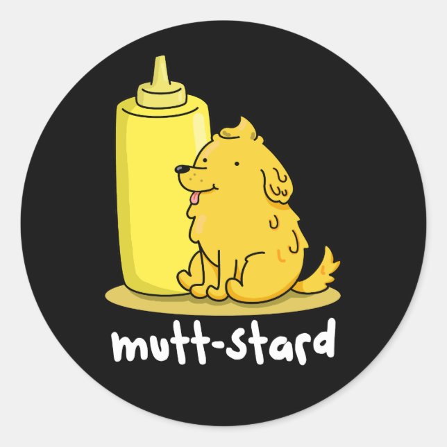 Sticker Rond Mutt-stard Funny Doggy Mustard Pun Dark BG (Devant)