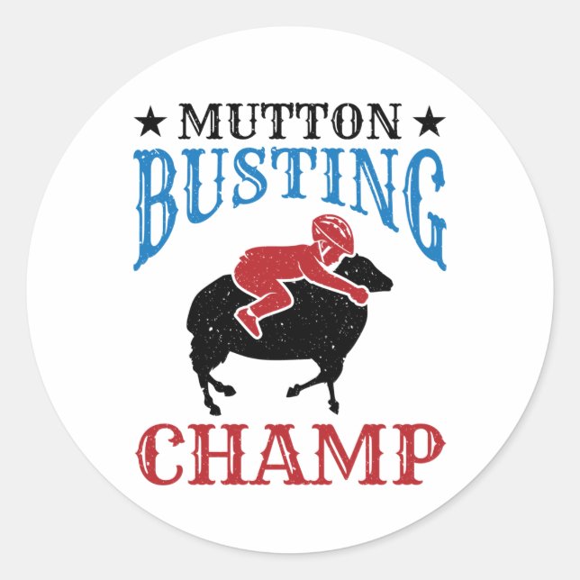 Sticker Rond Mutton Busting Champ Cheep Riding (Devant)