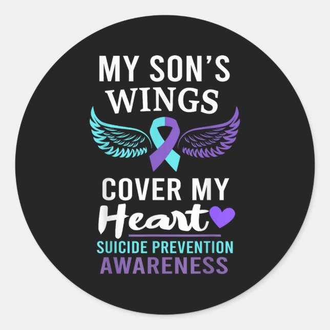 Sticker Rond My Son's Wings Cover Heart Suicide Awareness Ribbo (Devant)
