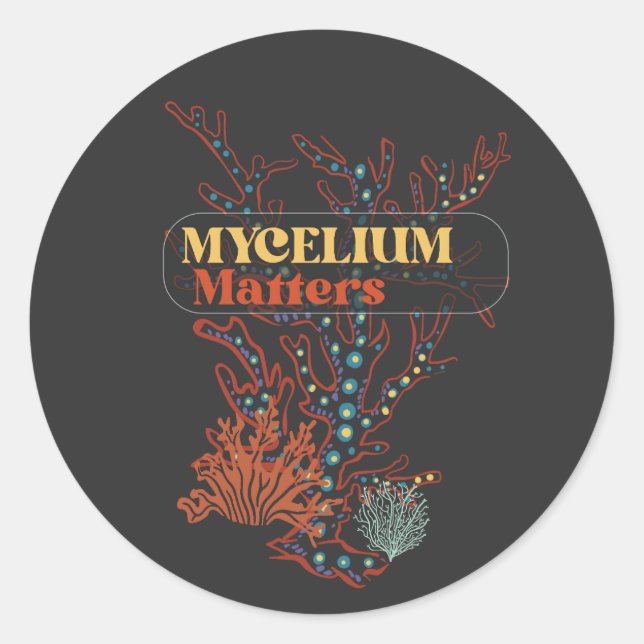 Sticker Rond Mycelium Matters recherche de champignons (Devant)