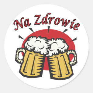 Sticker Rond Na Zdrowie Toast Avec Mugs De Bière