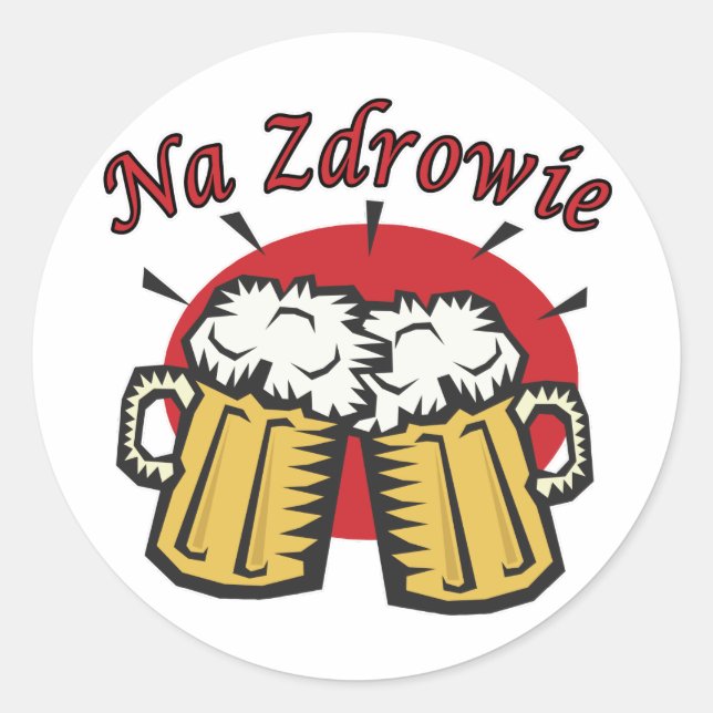 Sticker Rond Na Zdrowie Toast Avec Mugs De Bière (Devant)