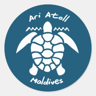 Sticker Rond Nager avec des tortues aux Maldives sur l'atoll d'