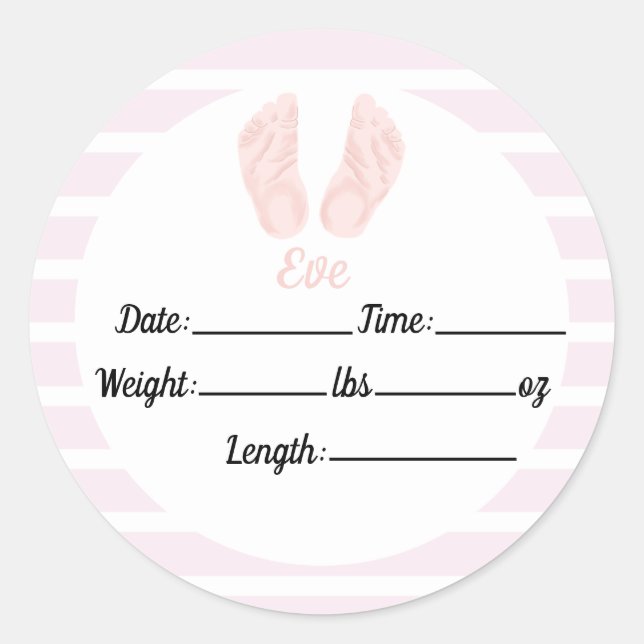 Sticker Rond Naissance de fille, Baby shower rose (Devant)