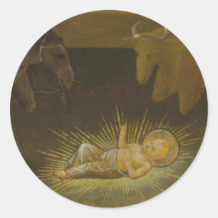 Sticker Rond Naissance de Noël d'enfant du Christ avec des