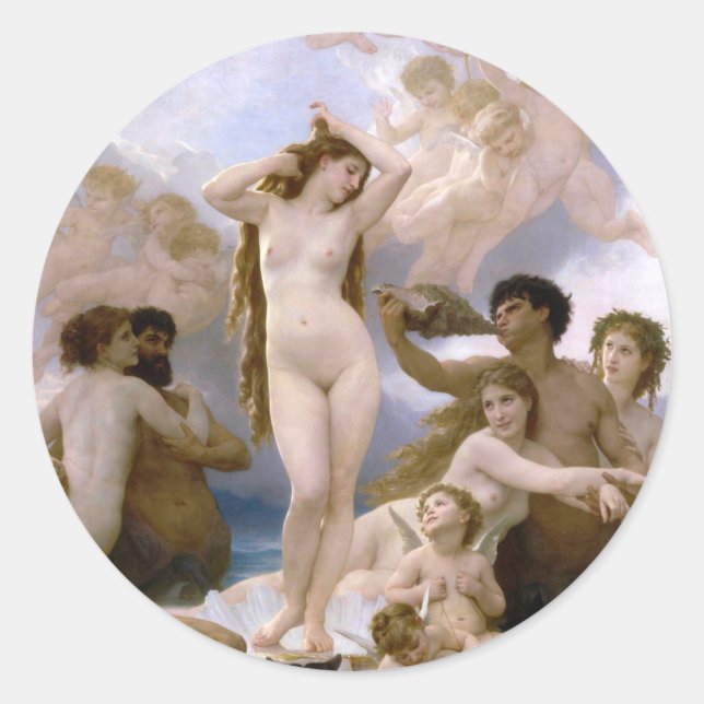 Sticker Rond Naissance de Vénus par William-Adolphe Bouguereau (Devant)