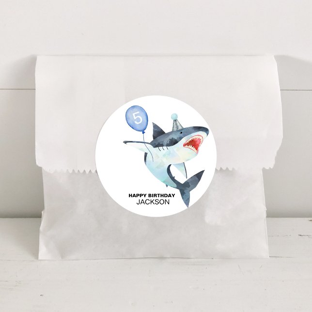 Sticker Rond Naissance du requin, TOUT ÂGE, Jawsome (Shark Birthday Stickers, Any age)