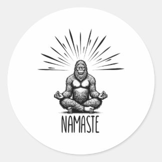 Sticker Rond Namaste Bigfoot Yoga Méditation Drôle de Yoga Bigf