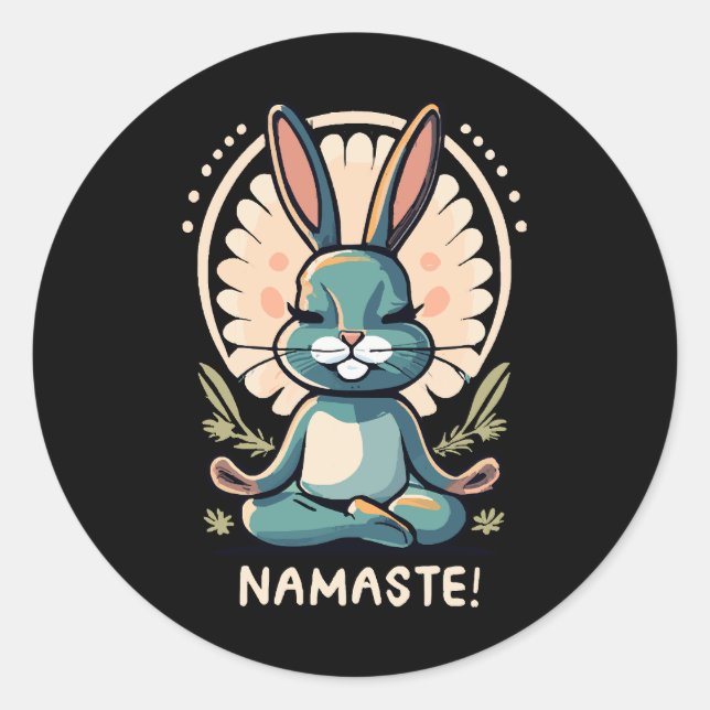 Sticker Rond namaste bunny yoga méditation lapin (Devant)
