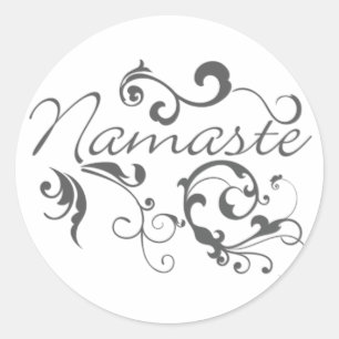 Sticker Rond Namaste dans les tourbillons gris foncé