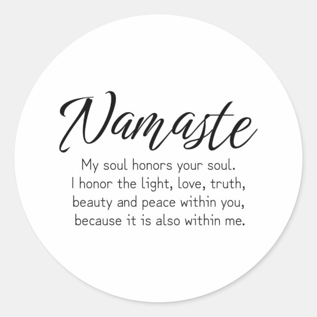 Sticker Rond Namaste définition Zen, Yoga, Citation inspirante (Devant)