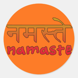 Sticker Rond Namaste en anglais et en hindi Script