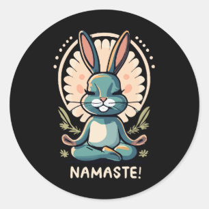 Sticker Rond namaste lapin yoga lapin méditation