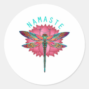 Sticker Rond Namaste Lotus Dragonfly Yoga