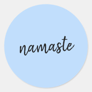 Sticker Rond Namasté   Pastel Blue Yoga Salutation spirituelle