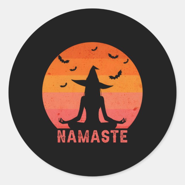 Sticker Rond Namaste Witches Halloween Yoga Witch (Devant)