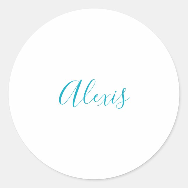 Sticker Rond Name Calligraphy Script Plain Simple White Blue (Devant)