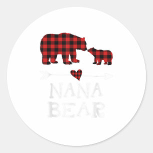 Sticker Rond Nana Bear Pajama de Noël Rouge Plaid Bu