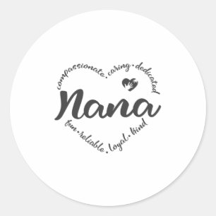 Sticker Rond Nana, grand-mère Nana avec des mots de coeur