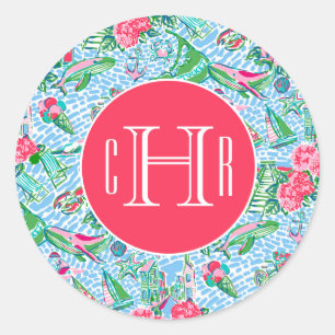 Sticker Rond Nantucket Preppy Palm Beach Imprimer Monogramme