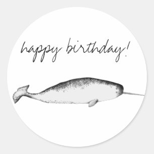 Sticker Rond Narhwal Unicorn Illustration Anniversaire de l'amo