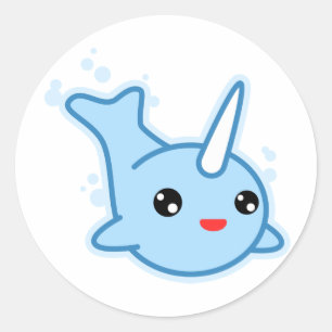 Sticker Rond Narwhal Kawaii