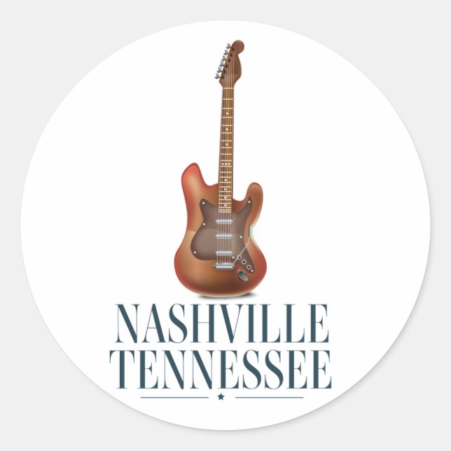 Sticker Rond Nashville Tennessee Guitare affiche de voyage Magn (Devant)